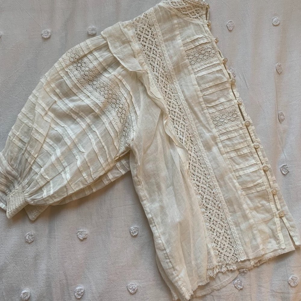 Free People Cream Blouse Lace Detail